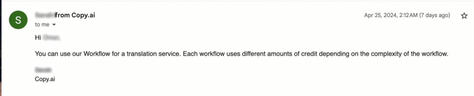 Copy AI Translation Email Reply